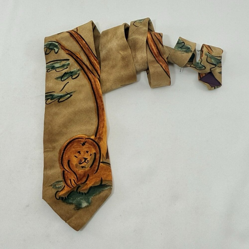 Vintage Wwf Tie Silk Wild Lions #139 World Wildlife Fund Necktie Animal Africa